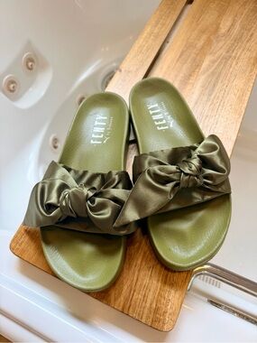 Puma x Fenty women’s Bow Slide in the Olive colorway